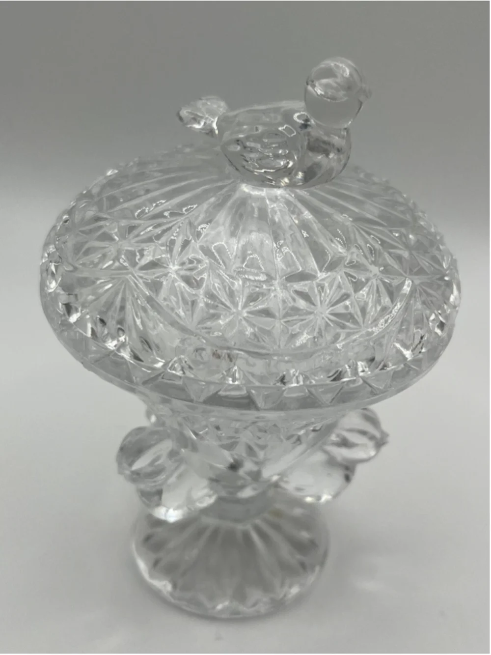 Vintage Hofbauer Byrdes Small Covered Bird Bath Pedestal Trinket Dish Crystal